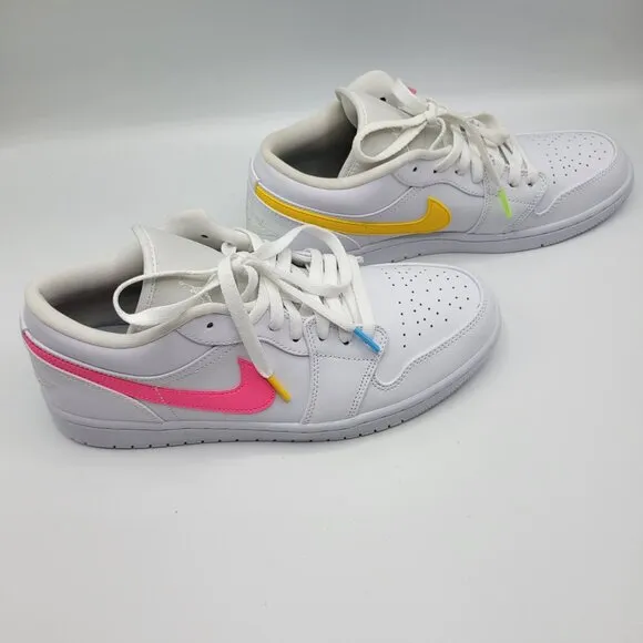 Nike Air Jordan 1 Low Men Size 10 CW7033-100 White Multicolor Swoosh Shoes