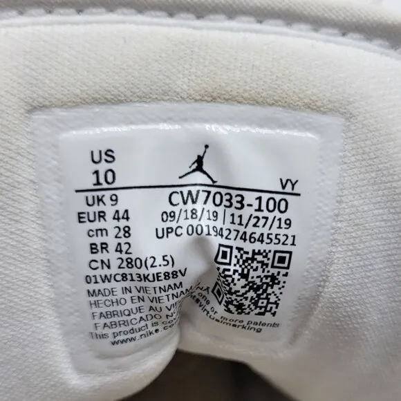 Nike Air Jordan 1 Low Men Size 10 CW7033-100 White Multicolor Swoosh Shoes