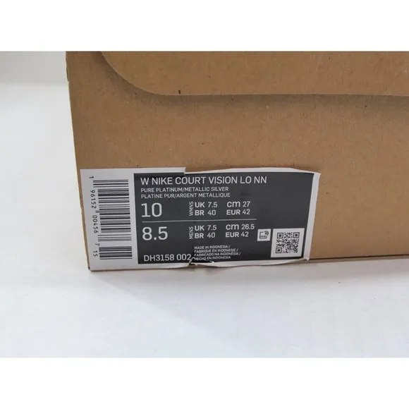 Nike Court Vision Low Women's‎ Shoes Pure Platinum Silver DH3158-002 W10/M8.5