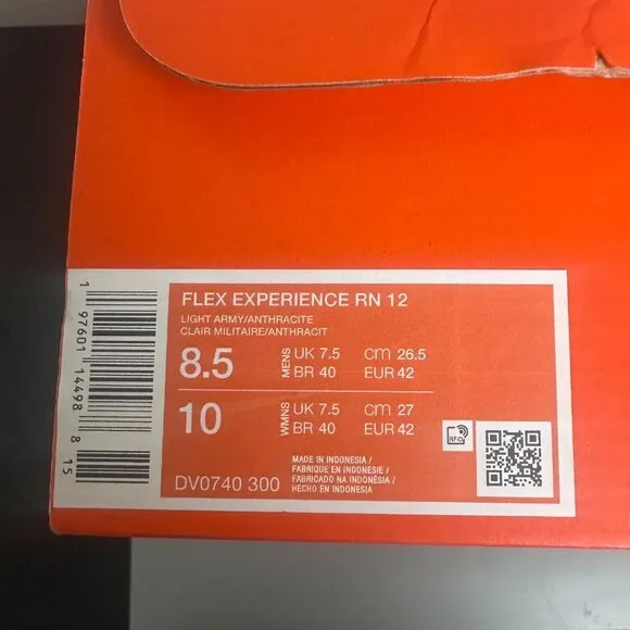 Nike Flex Experience 12 Running Shoes Light Army Black WOMEN 10 MEN 8.5‎