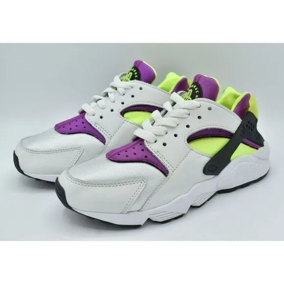Nike Women Sz 7 Air Huarache White Magenta Neon Yellow Shoes Sneakers DH4439-101