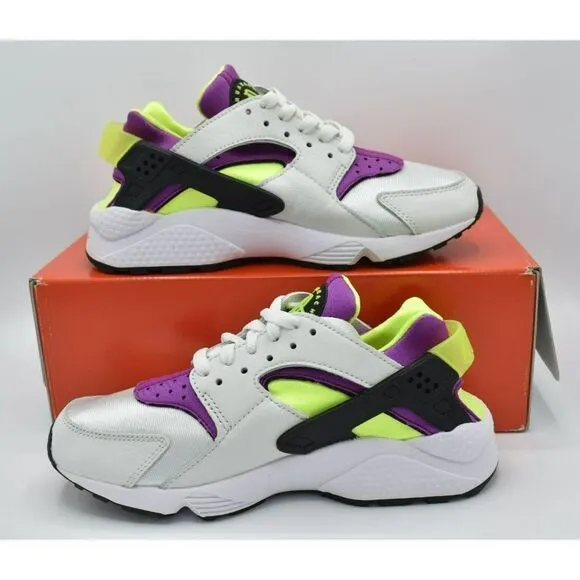 Nike Women Sz 7 Air Huarache White Magenta Neon Yellow Shoes Sneakers DH4439-101