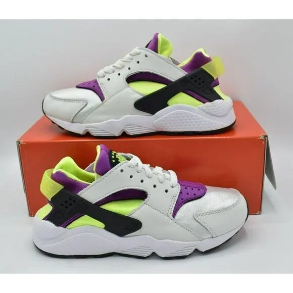 Nike Women Sz 7 Air Huarache White Magenta Neon Yellow Shoes Sneakers DH4439-101