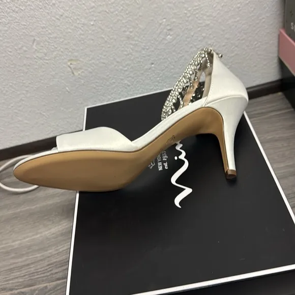Nina Ivory Luster Satin Embellished Women's Heels