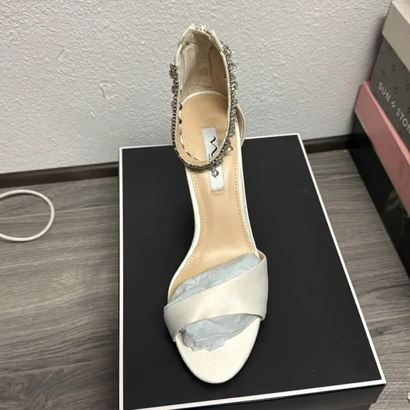 Nina Ivory Luster Satin Embellished Women's Heels