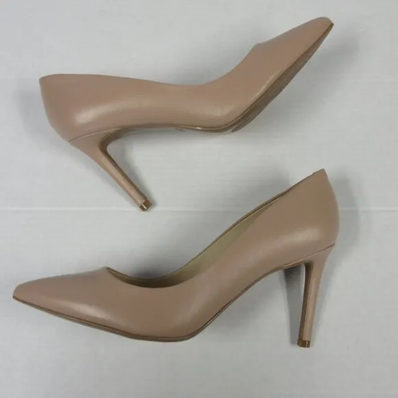 NINE WEST Etta Leather Pumps Shoes Womens 9.5 Nude Tan Pointed Toe Stiletto Heel
