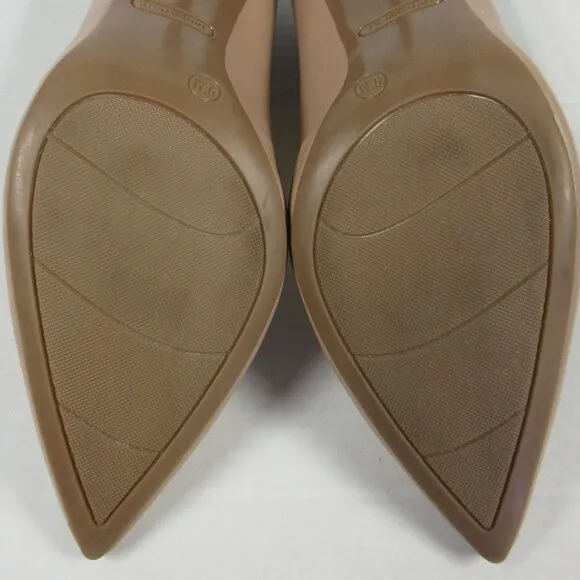 NINE WEST Etta Leather Pumps Shoes Womens 9.5 Nude Tan Pointed Toe Stiletto Heel