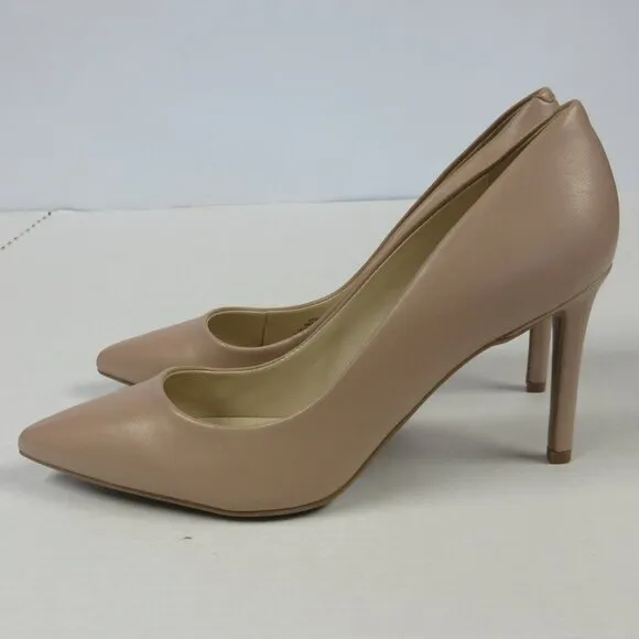 NINE WEST Etta Leather Pumps Shoes Womens 9.5 Nude Tan Pointed Toe Stiletto Heel
