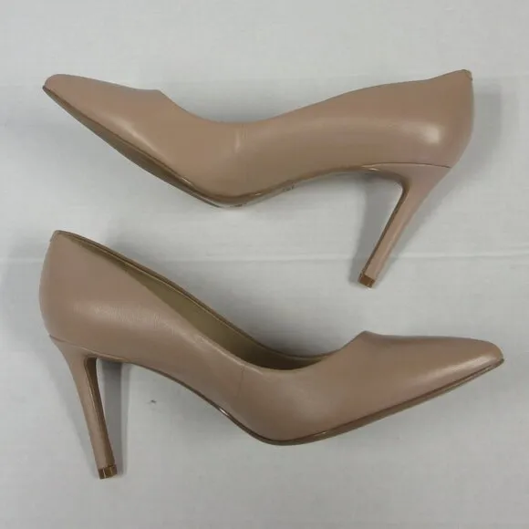 NINE WEST Etta Leather Pumps Shoes Womens 9.5 Nude Tan Pointed Toe Stiletto Heel