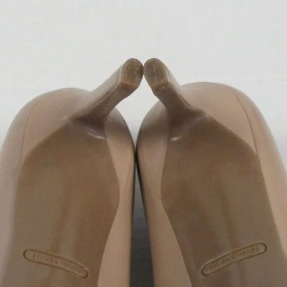 NINE WEST Etta Leather Pumps Shoes Womens 9.5 Nude Tan Pointed Toe Stiletto Heel