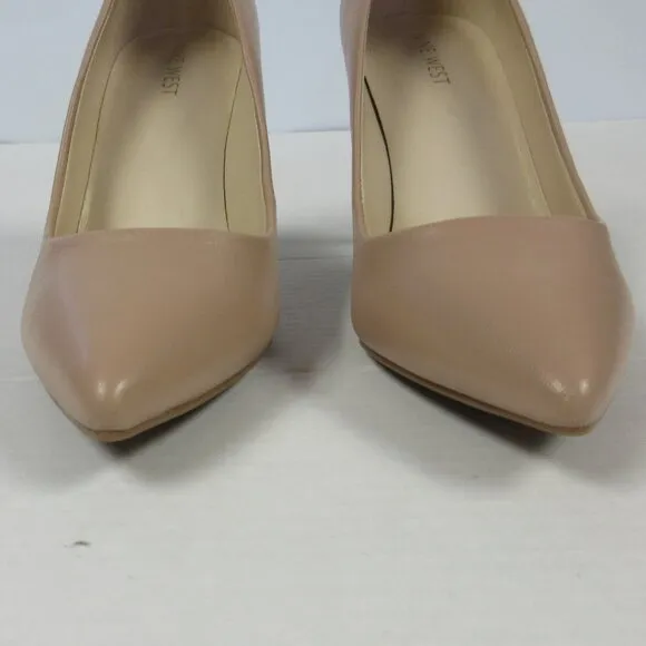NINE WEST Etta Leather Pumps Shoes Womens 9.5 Nude Tan Pointed Toe Stiletto Heel