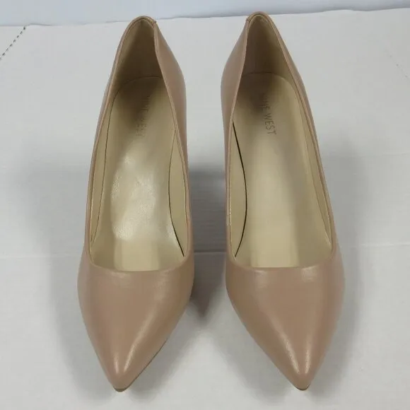 NINE WEST Etta Leather Pumps Shoes Womens 9.5 Nude Tan Pointed Toe Stiletto Heel