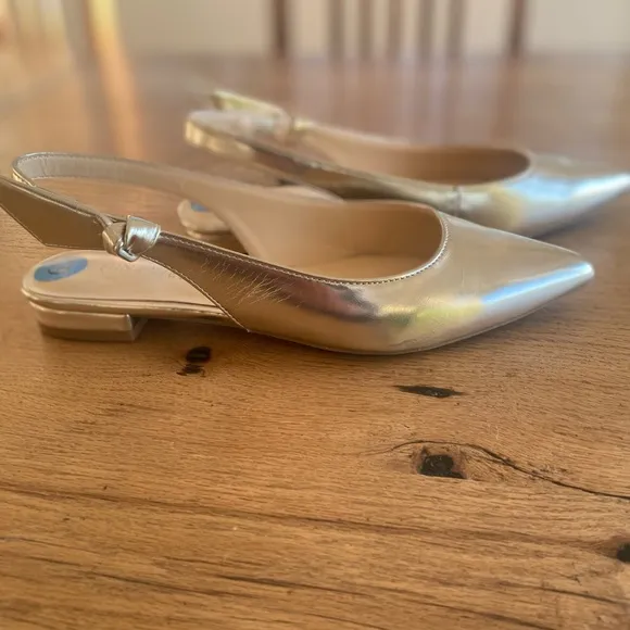 Nine West Side Knot Gold‎ Metallic Women's Slingback Flats Shoes 6 1/2 NWT