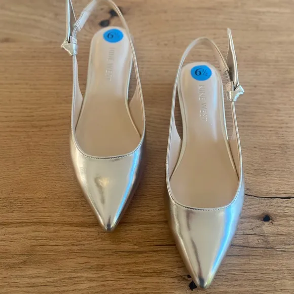 Nine West Side Knot Gold‎ Metallic Women's Slingback Flats Shoes 6 1/2 NWT