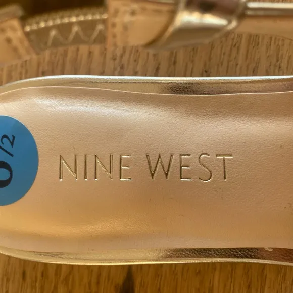 Nine West Side Knot Gold‎ Metallic Women's Slingback Flats Shoes 6 1/2 NWT