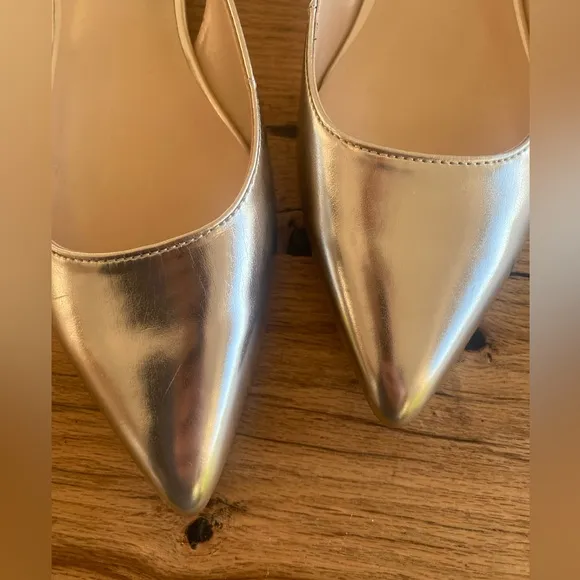 Nine West Side Knot Gold‎ Metallic Women's Slingback Flats Shoes 6 1/2 NWT