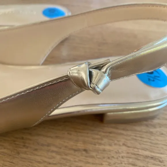 Nine West Side Knot Gold‎ Metallic Women's Slingback Flats Shoes 6 1/2 NWT