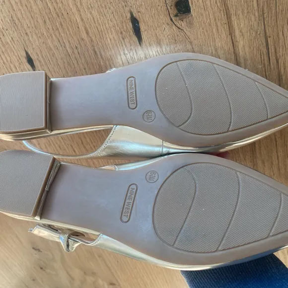 Nine West Side Knot Gold‎ Metallic Women's Slingback Flats Shoes 6 1/2 NWT