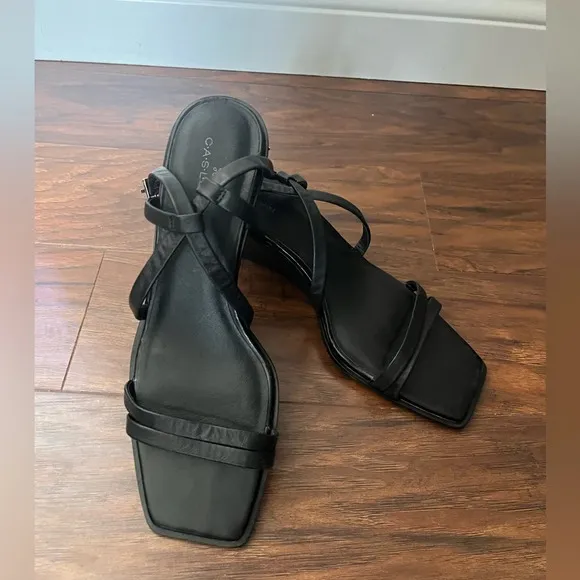 Nordstrom Caslon Square Toe Wedge Sandal in Black NWOT-Size 8