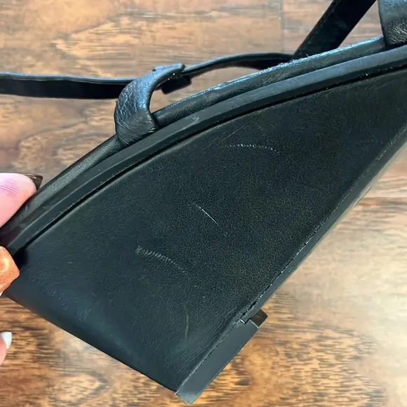 Nordstrom Caslon Square Toe Wedge Sandal in Black NWOT-Size 8