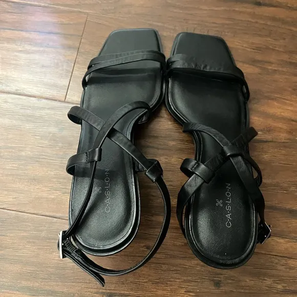 Nordstrom Caslon Square Toe Wedge Sandal in Black NWOT-Size 8