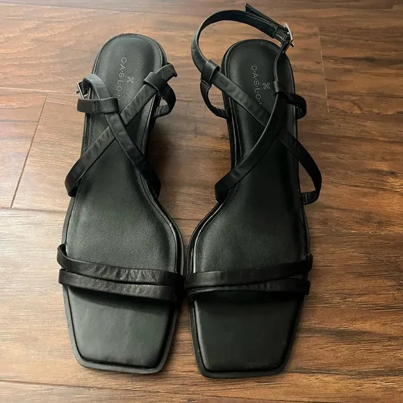 Nordstrom Caslon Square Toe Wedge Sandal in Black NWOT-Size 8