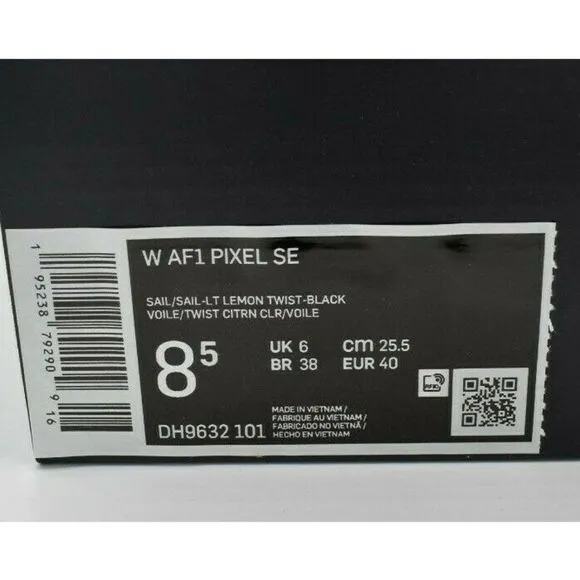 NWB Nike Womens Size 8.5 AF1 Pixel SE Sail Lemon Twist Black Shoes DH9632 101