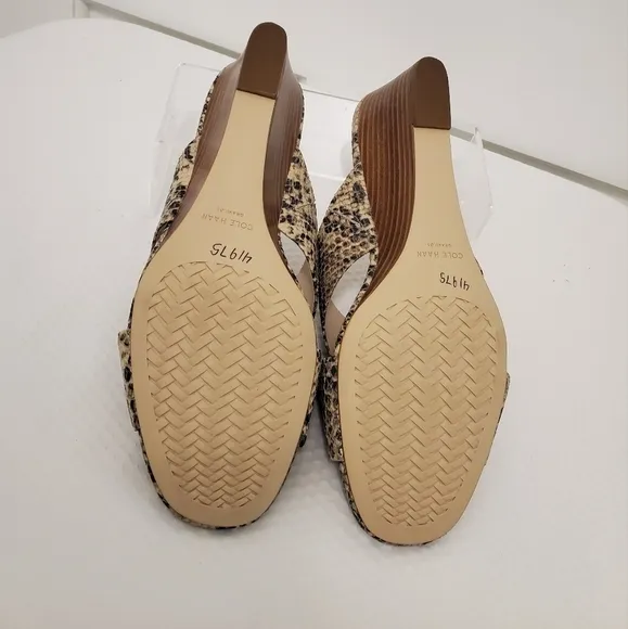 NWOB Cole Haan Adley Grand Snakeprint Leather Wedge Sandals Size 9B Retail $140