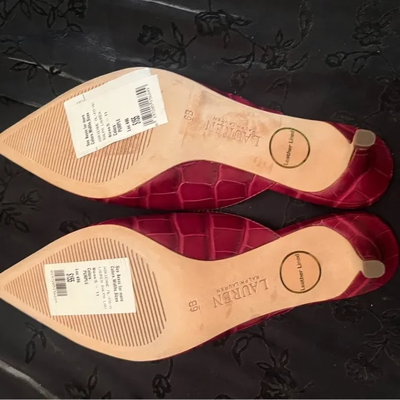 NWOB Lauren Ralph Lauren Women's 6B Burgundy Animal Print Leather Mules 2 1/2&quot;