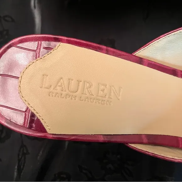 NWOB Lauren Ralph Lauren Women's 6B Burgundy Animal Print Leather Mules 2 1/2&quot;