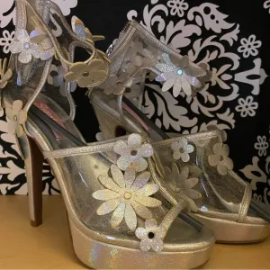 NWOB! Sugarbaby aka Sugarthrillz “Garden Party” floral silver Holographic heels!