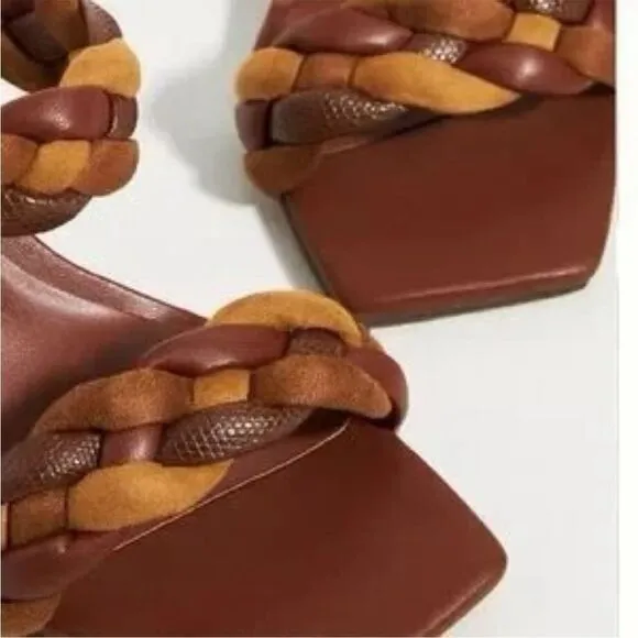 NWOT Dolce Vita Anthropologie Braided Brown/Tan Leather Heels US 8.5
