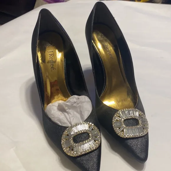 NWOT J.Reneé Nalda Black Dress Shoes Rhinestone Embellishmen