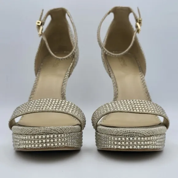 NWOT MICHAEL Michael Kors Jordyn Embellished Glitter Chain Mesh Platform Sandals