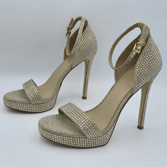 NWOT MICHAEL Michael Kors Jordyn Embellished Glitter Chain Mesh Platform Sandals