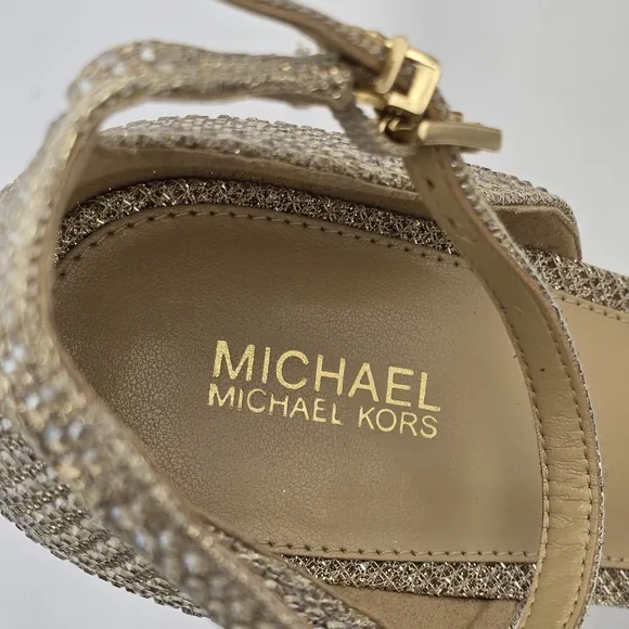 NWOT MICHAEL Michael Kors Jordyn Embellished Glitter Chain Mesh Platform Sandals