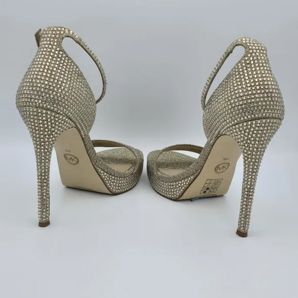 NWOT MICHAEL Michael Kors Jordyn Embellished Glitter Chain Mesh Platform Sandals