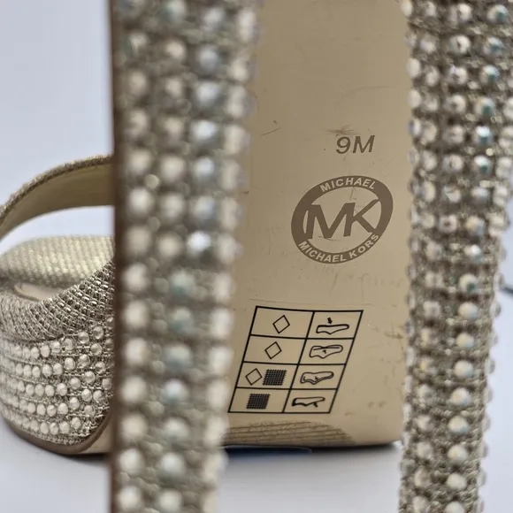 NWOT MICHAEL Michael Kors Jordyn Embellished Glitter Chain Mesh Platform Sandals