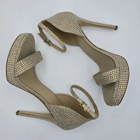 NWOT MICHAEL Michael Kors Jordyn Embellished Glitter Chain Mesh Platform Sandals