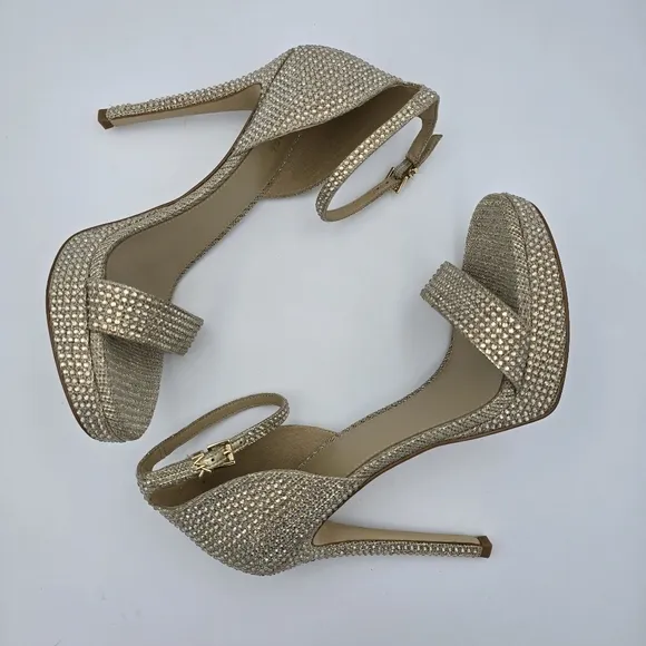 NWOT MICHAEL Michael Kors Jordyn Embellished Glitter Chain Mesh Platform Sandals
