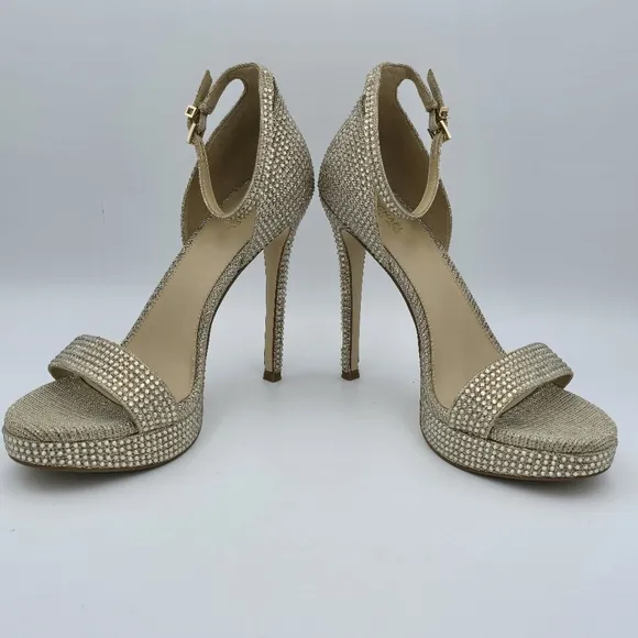 NWOT MICHAEL Michael Kors Jordyn Embellished Glitter Chain Mesh Platform Sandals