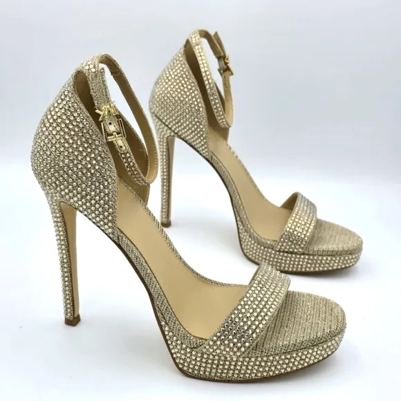 NWOT MICHAEL Michael Kors Jordyn Embellished Glitter Chain Mesh Platform Sandals
