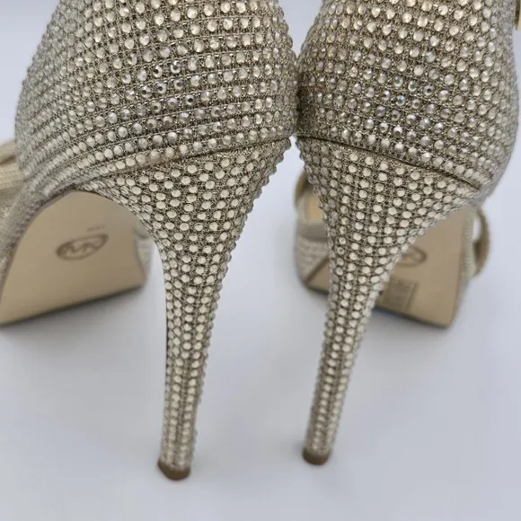 NWOT MICHAEL Michael Kors Jordyn Embellished Glitter Chain Mesh Platform Sandals