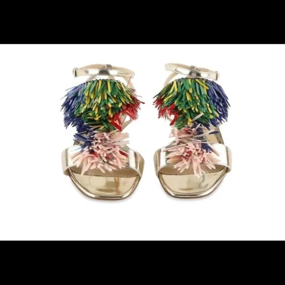 NWOT Monique Lhuilliet Gold fringe sandals multicolored summer vacation party