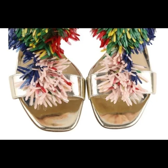NWOT Monique Lhuilliet Gold fringe sandals multicolored summer vacation party