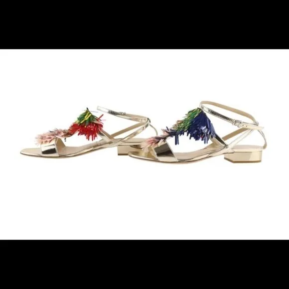 NWOT Monique Lhuilliet Gold fringe sandals multicolored summer vacation party