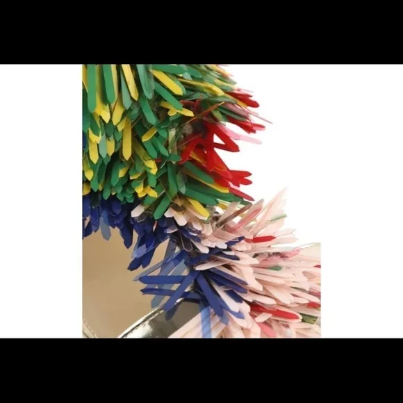 NWOT Monique Lhuilliet Gold fringe sandals multicolored summer vacation party