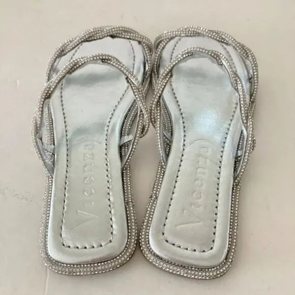 NWOT Vicenza Free People After Party Slip On Silver Gem Twisted Sandals Sz 6