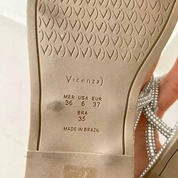 NWOT Vicenza Free People After Party Slip On Silver Gem Twisted Sandals Sz 6