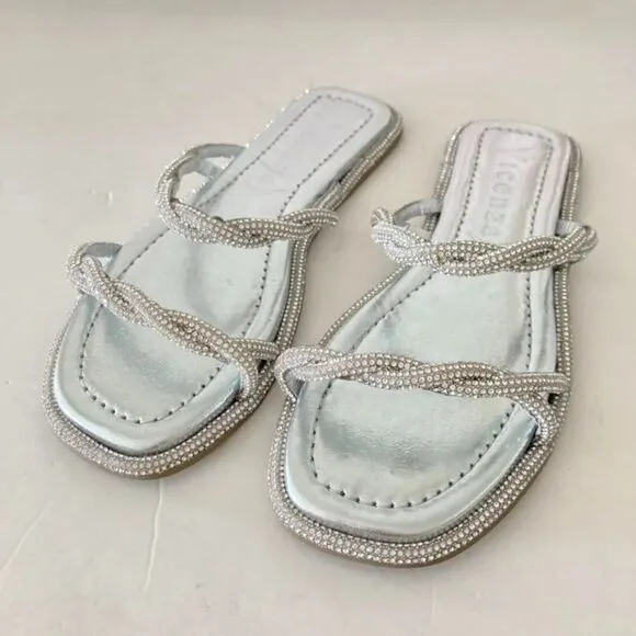 NWOT Vicenza Free People After Party Slip On Silver Gem Twisted Sandals Sz 6